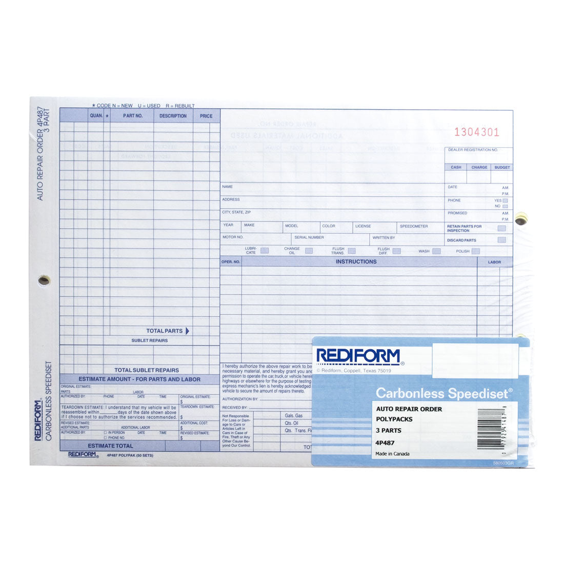 Auto Repair Order Polypack 4P487