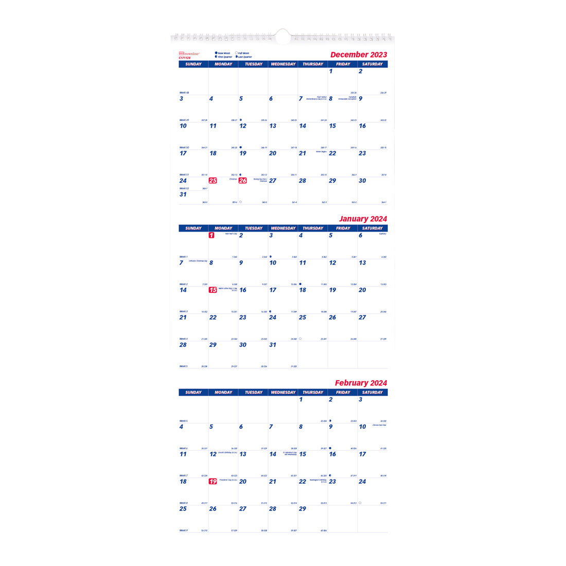 ThreeMonth Wall Calendar 2024 Rediform