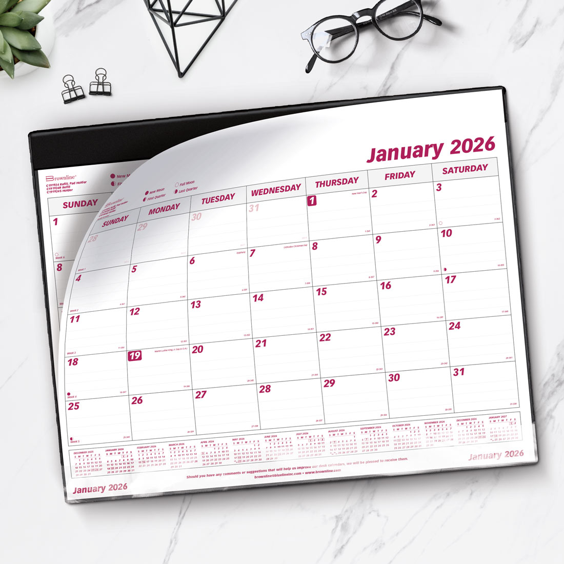 Brownline Monthly Desk Pad Refill, 2026 C191924R-26