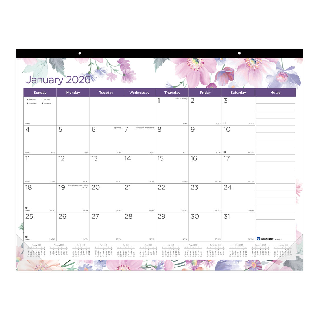Blueline Colorful Monthly Desk Pad Calendar, Passion, 2026 C194113-26