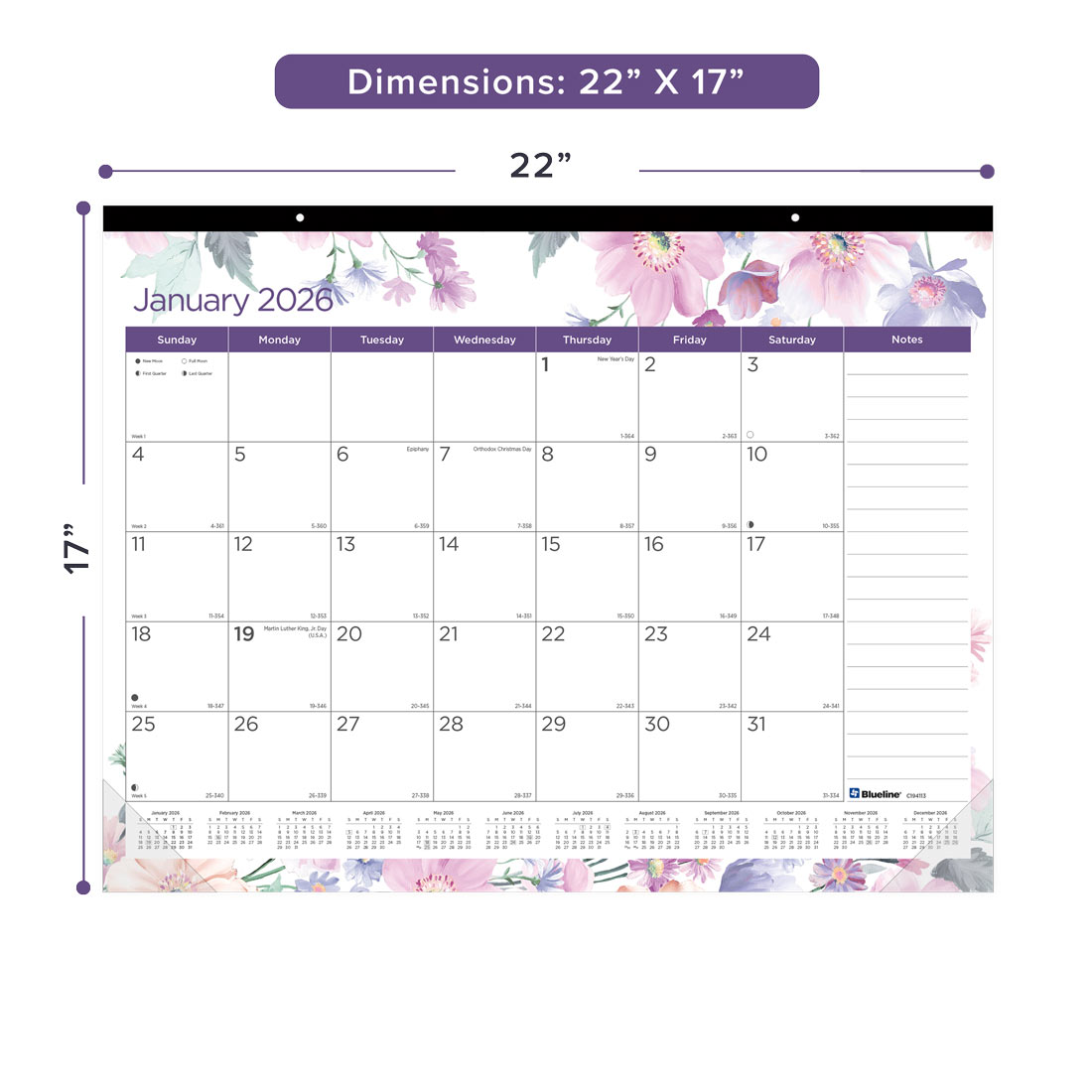 Blueline Colorful Monthly Desk Pad Calendar, Passion, 2026 C194113-26