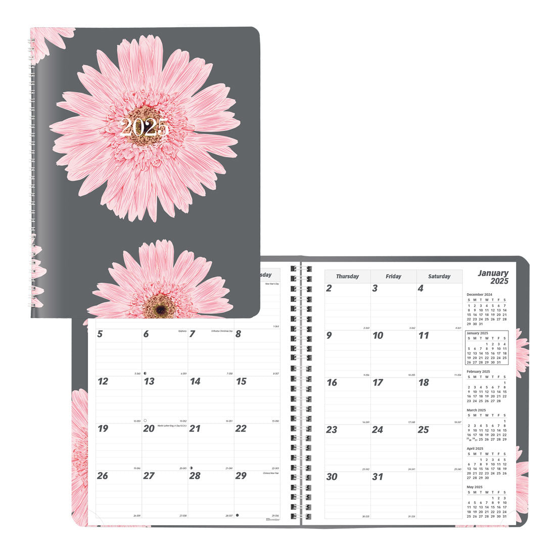 Pink Daisy Monthly Planner 2025 (CB1200G.05-25) | Rediform pink-daisy-monthly-planner-2025-cb1200g-05-25-rediform