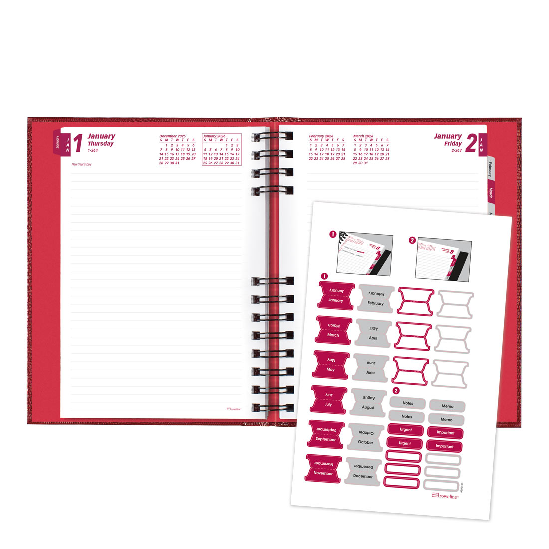 Brownline CoilPro™ Daily Planner, Untimed, Red, 2026 CB389C.RED-26