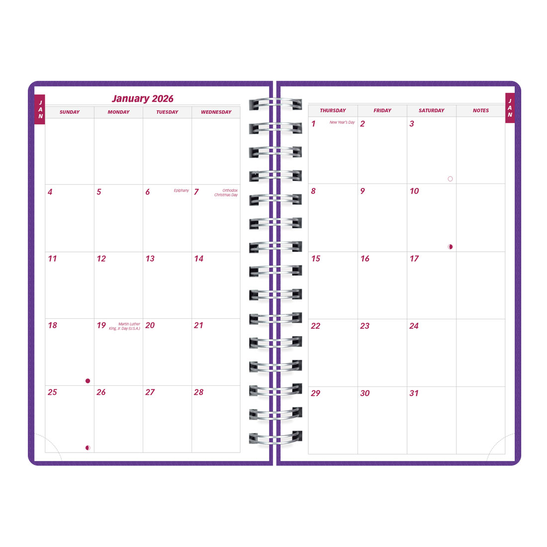 Brownline DuraFlex Daily Planner, 2026 CB634V.BLK-25, CB634V.PUR-25, CB634V.RAS-25 #color_purple