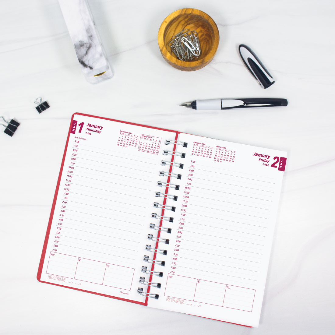 Brownline DuraFlex Daily Planner, 2026 CB634V.BLK-25, CB634V.PUR-25, CB634V.RAS-25 #color_raspberry