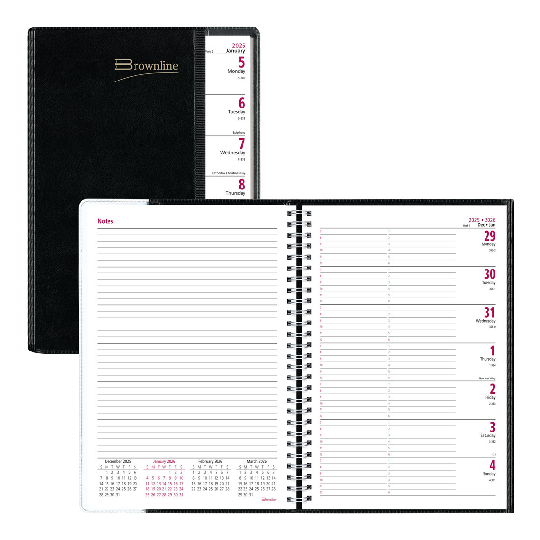 Brownline Pre-Vu™ Weekly Planner 2026, Tri-Fold Cover, Black CB920.BLK-26