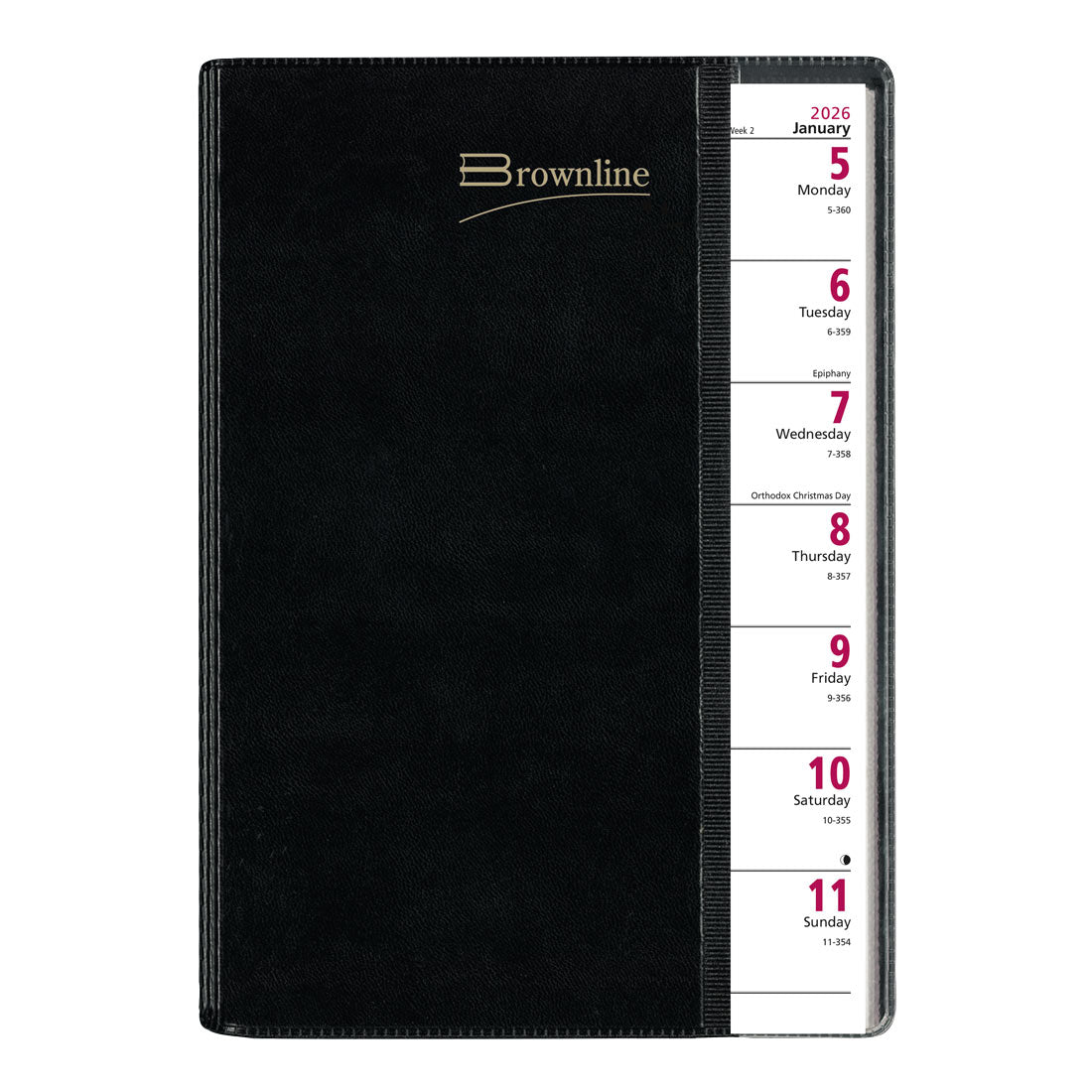 Brownline Pre-Vu™ Weekly Planner 2026, Tri-Fold Cover, Black CB920.BLK-26