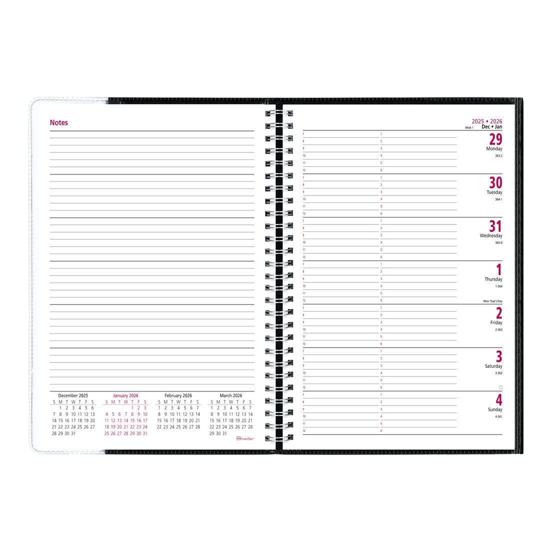 Brownline Pre-Vu™ Weekly Planner 2026, Tri-Fold Cover, Black CB920.BLK-26