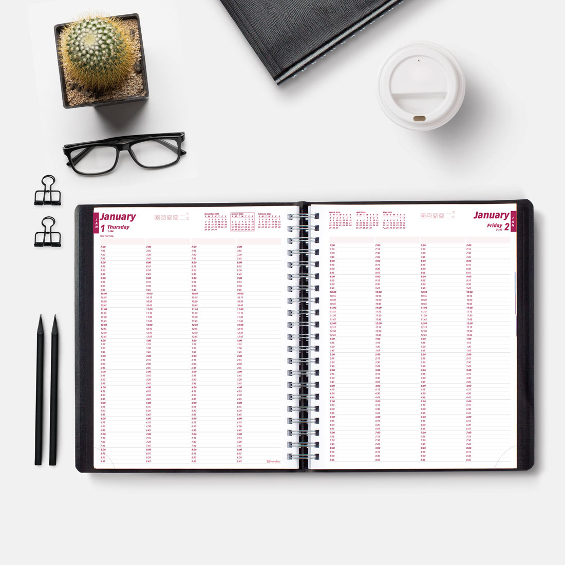 Brownline Four-Person Daily Appointment Book, Black, 2026 CB960.BLK-26