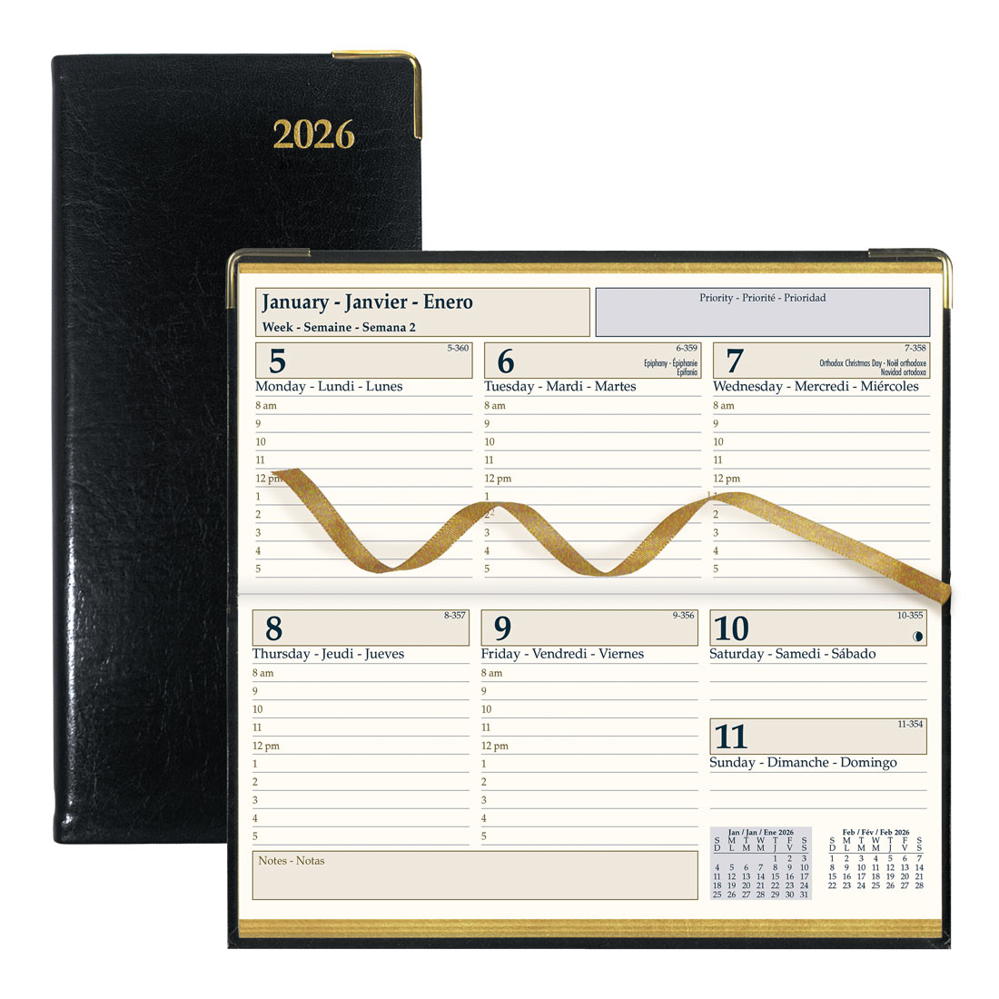 Brownline Executive Weekly Pocket Planner, Black, 2026 CBE306-26