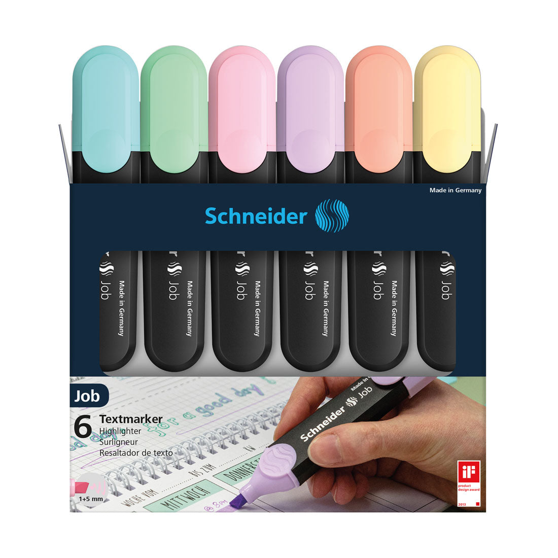 Job Pastel Highlighters, Wallet 6 pieces - Assorted