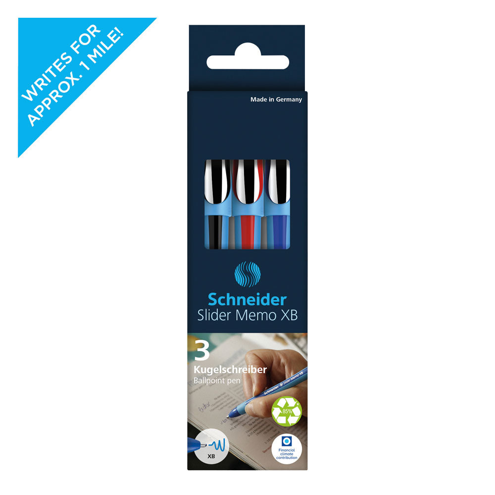 Schneider Memo Ballpoint Pens XB, Wallet 3 pieces - Assorted