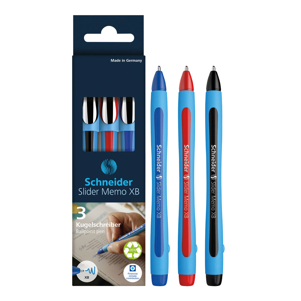 Schneider Memo Ballpoint Pens XB, Wallet 3 pieces - Assorted