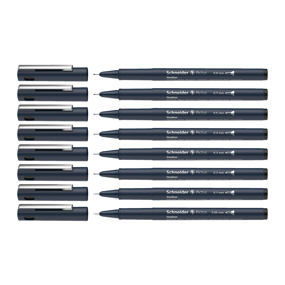 Pictus Fineliners, wallet 8 pieces - Black