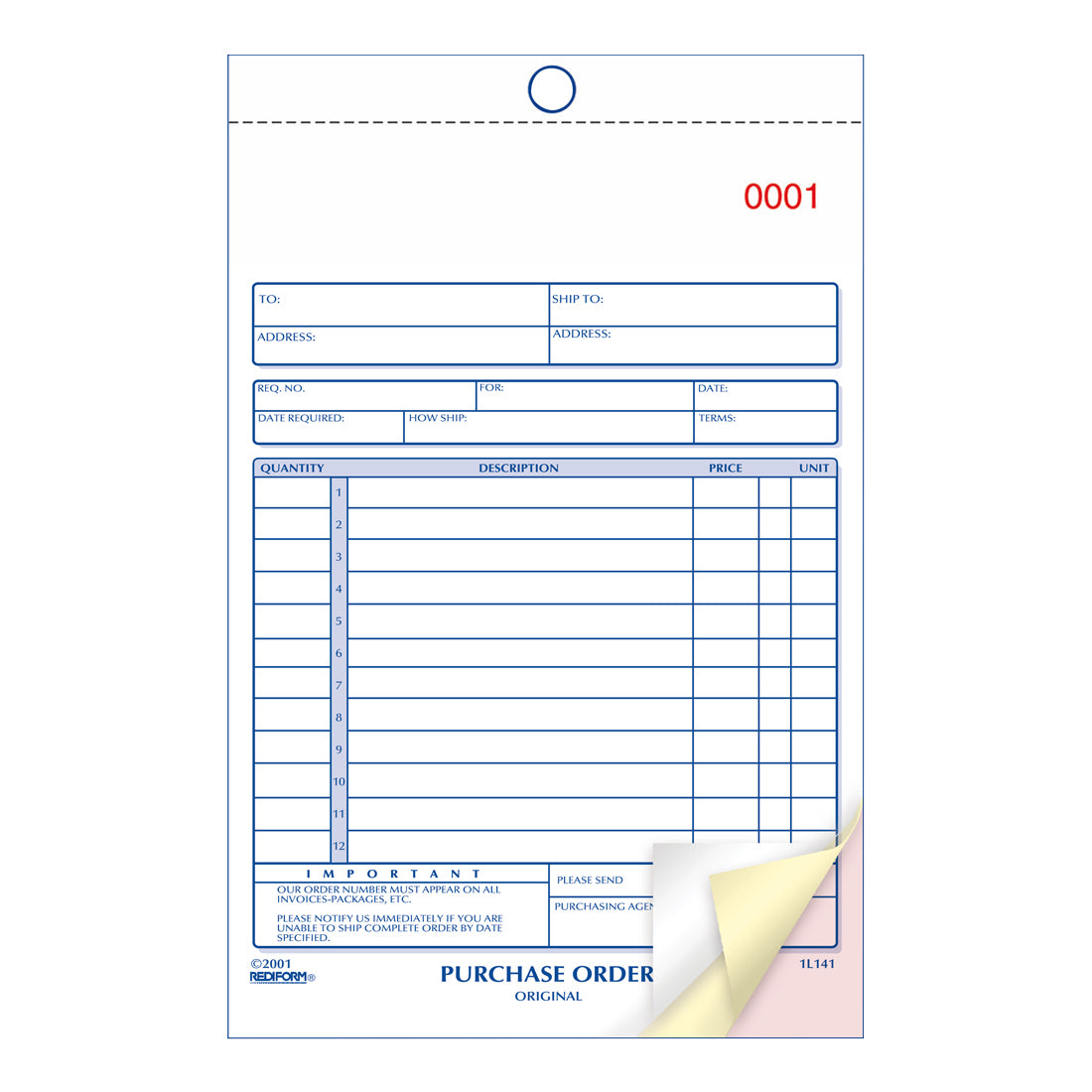 Purchase Order Book 1L141