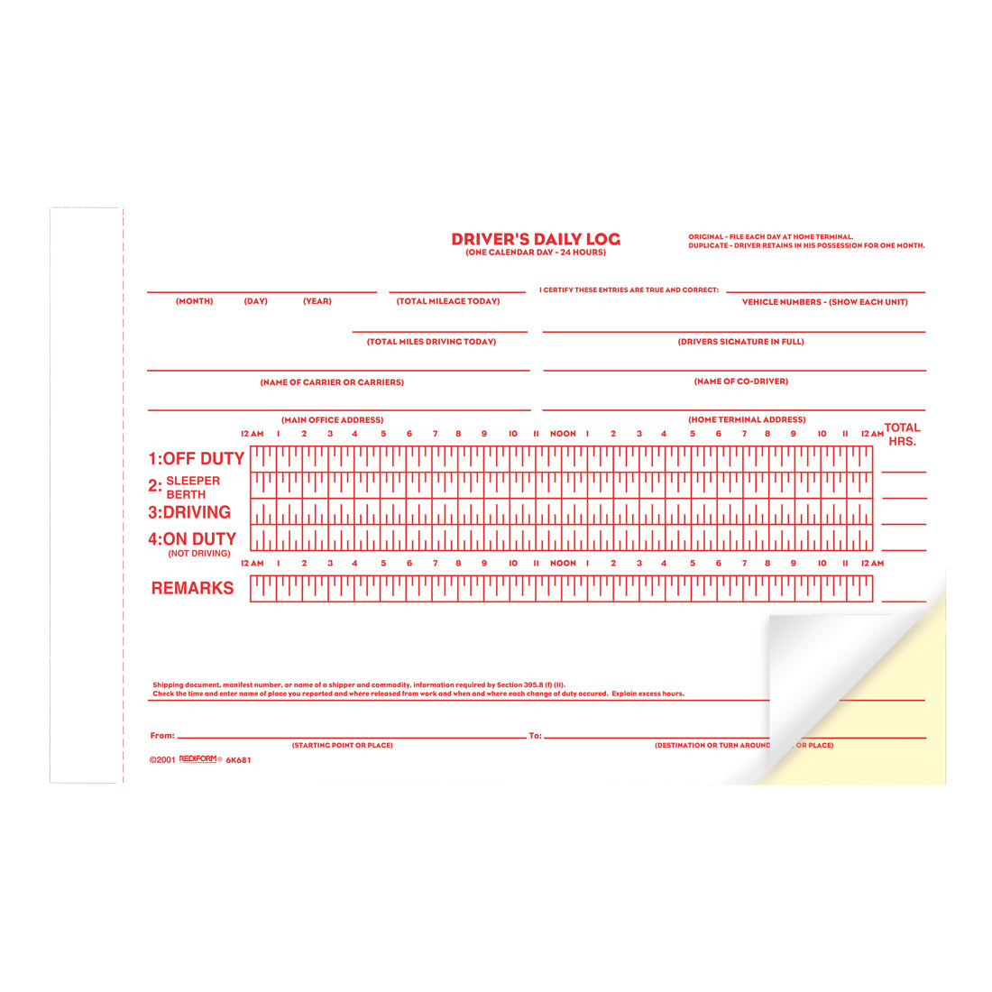 Driver's Daily Log Book 6K681