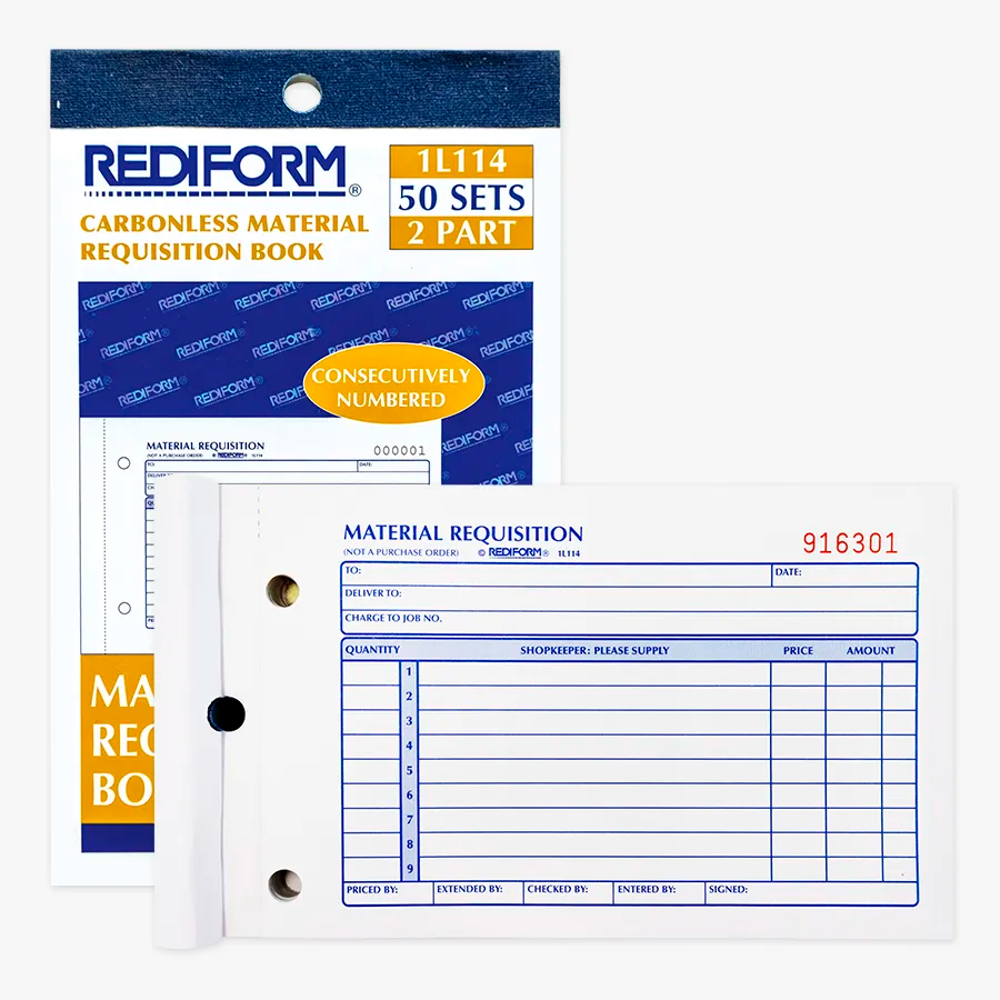 Rediform 1L114 2-part carbonless material requisition book