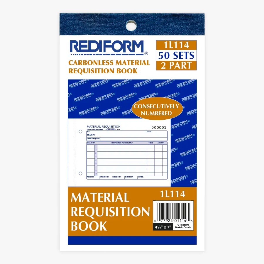 Rediform 1L114 2-part carbonless material requisition book