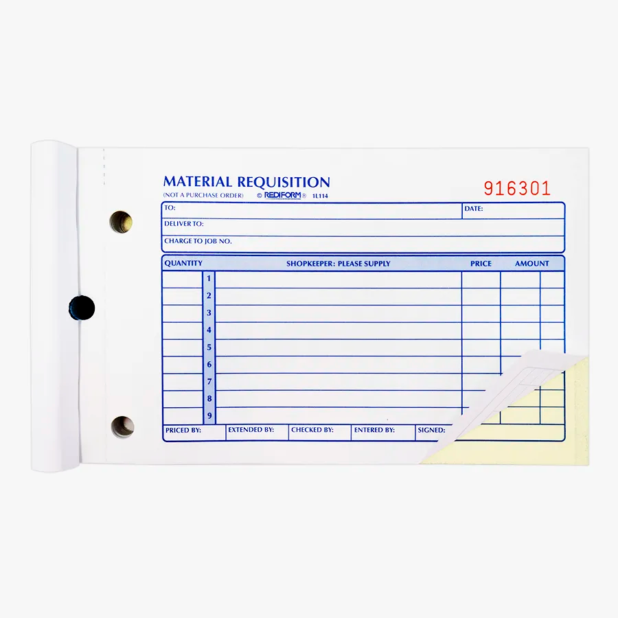 Rediform 1L114 2-part carbonless material requisition book