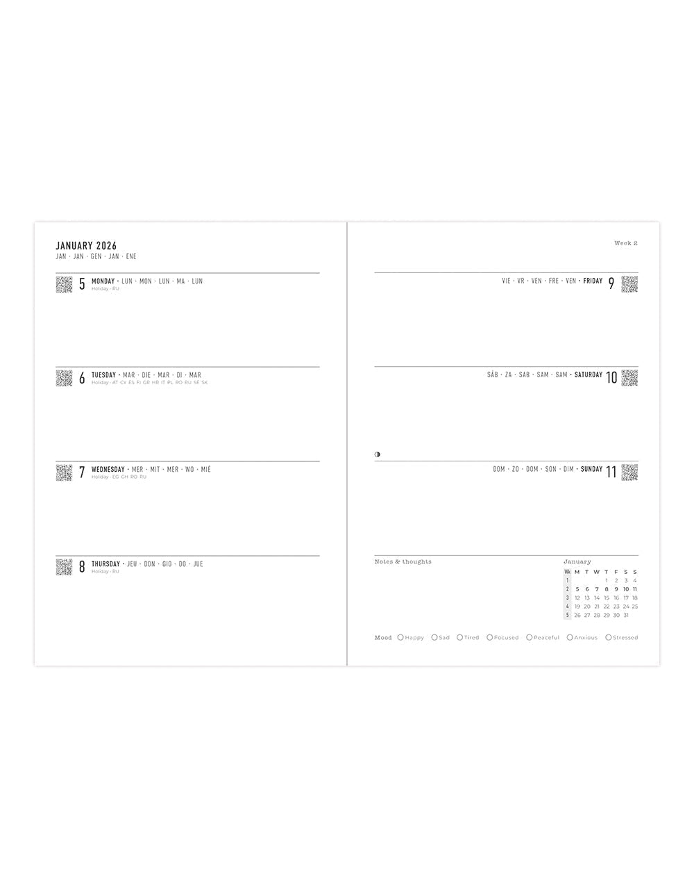 Letts of London Spring Valley A5 Week to View Planner 2026 - Multilanguage Green 26-082376 #color_spring-valley-green