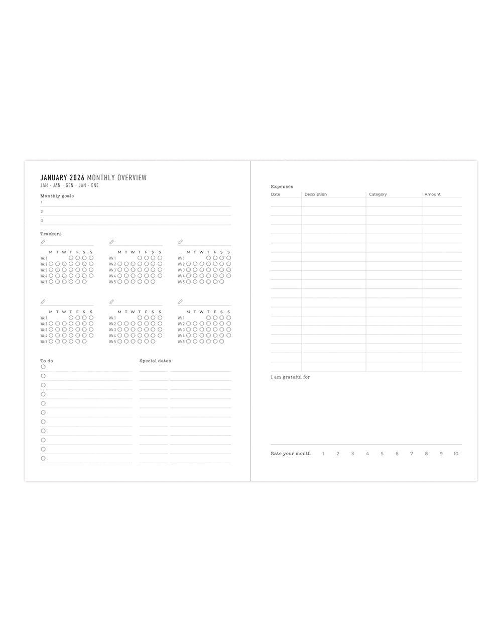 Letts of London Spring Valley A5 Week to View Planner 2026 - Multilanguage Green 26-082376 #color_spring-valley-green