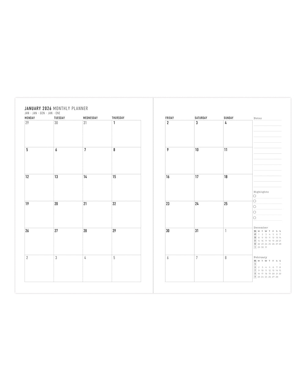 Letts of London Spring Valley A5 Week to View Planner 2026 - Multilanguage Mint 26-082377 #color_spring-valley-mint