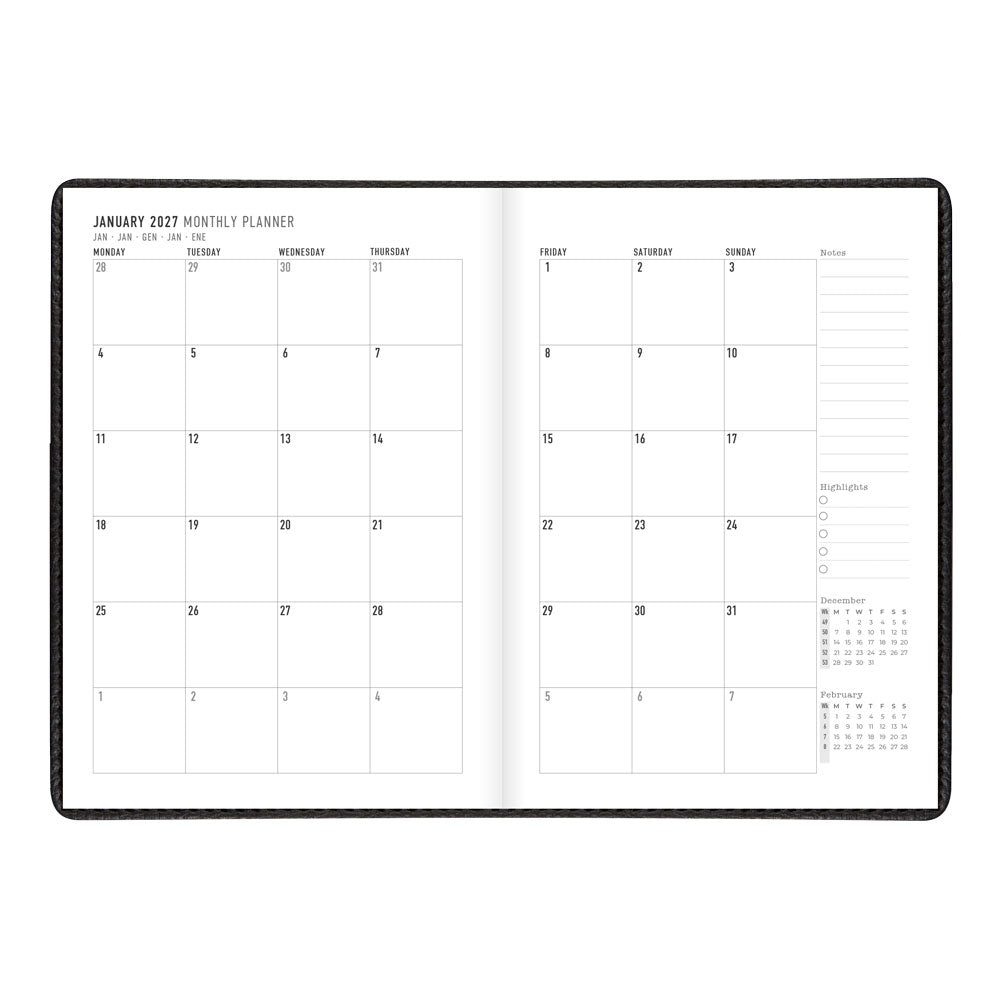 Letts A5 Weekly Planner, Milano, 2027 Black 27-080569#color_black