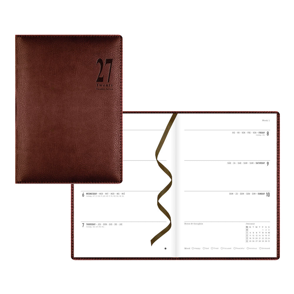 Letts A5 Weekly Planner, Milano, 2027 Chocolate 27-081170#color_chocolate