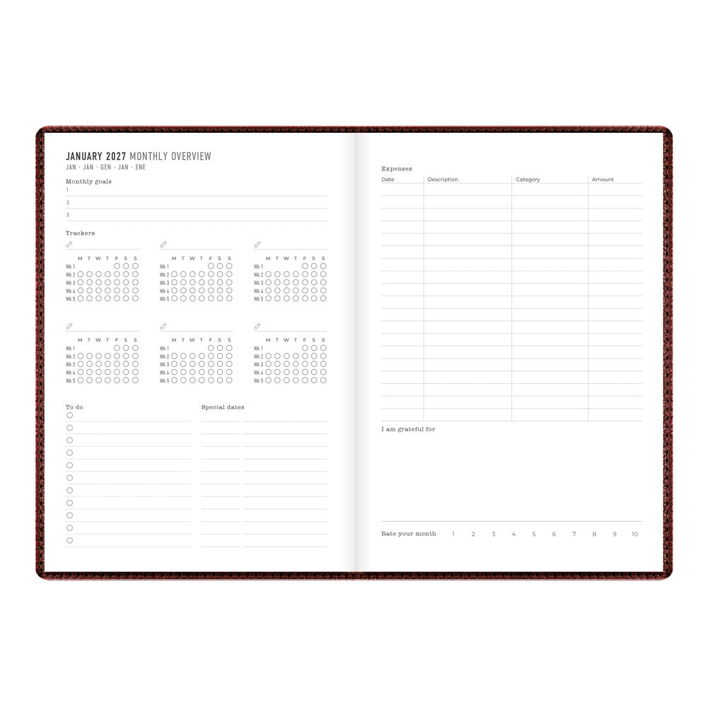Letts A5 Weekly Planner, Milano, 2027 Chocolate 27-081170#color_chocolate