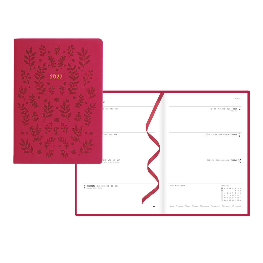 Letts A5 Weekly Planner, Woodland, 2027 Pink 27-082162#color_woodland-pink