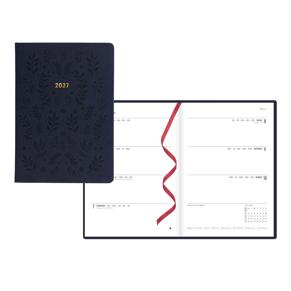 Letts A5 Weekly Planner, Woodland, 2027 Navy 27-082165#color_woodland-navy