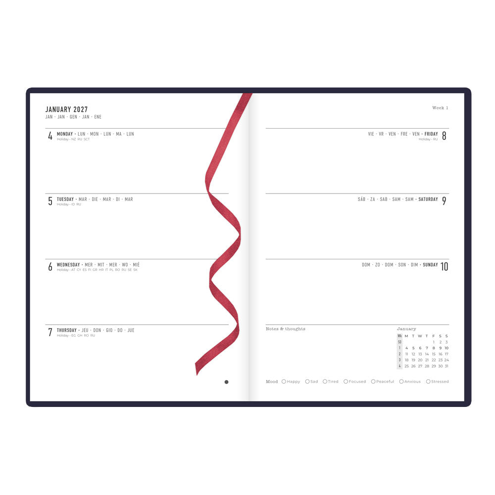 Letts A5 Weekly Planner, Woodland, 2027 Navy 27-082165#color_woodland-navy