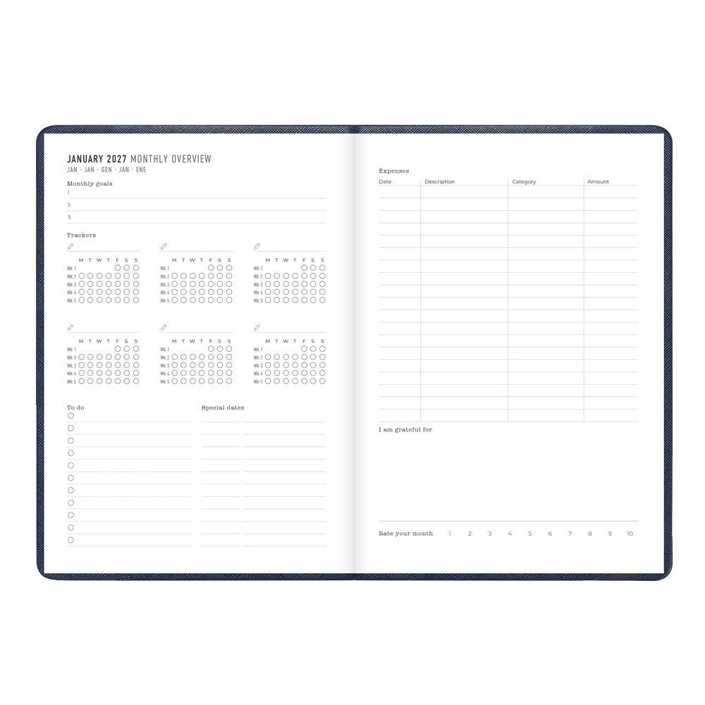 Letts A5 Weekly Planner, Serene, 2027 Midnight 27-082499#color_midnight