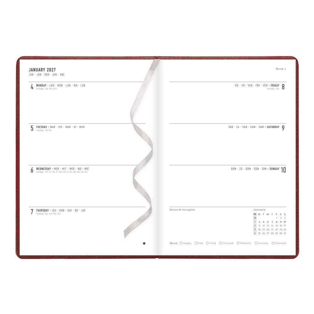 Letts A5 Weekly Planner, Serene, 2027 Burgundy 27-082501#color_burgundy