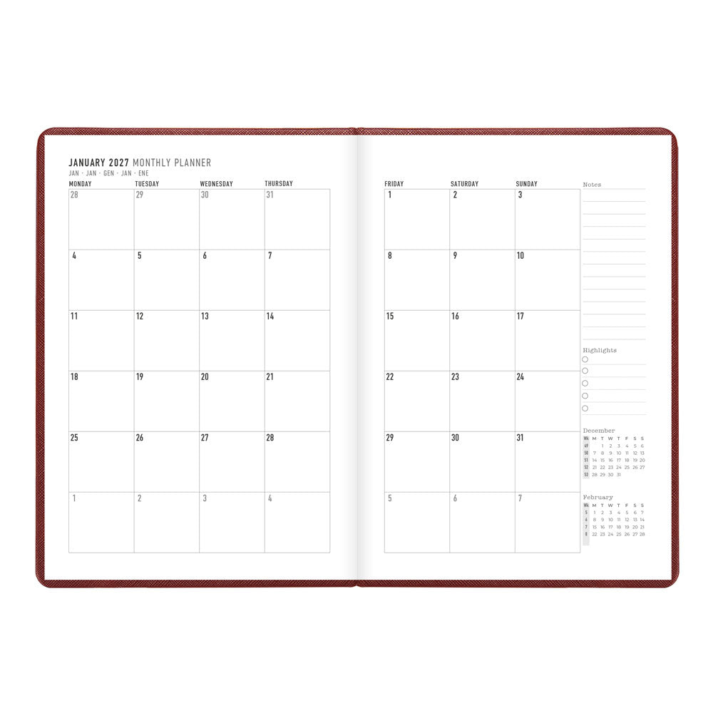 Letts A5 Weekly Planner, Serene, 2027 Burgundy 27-082501#color_burgundy