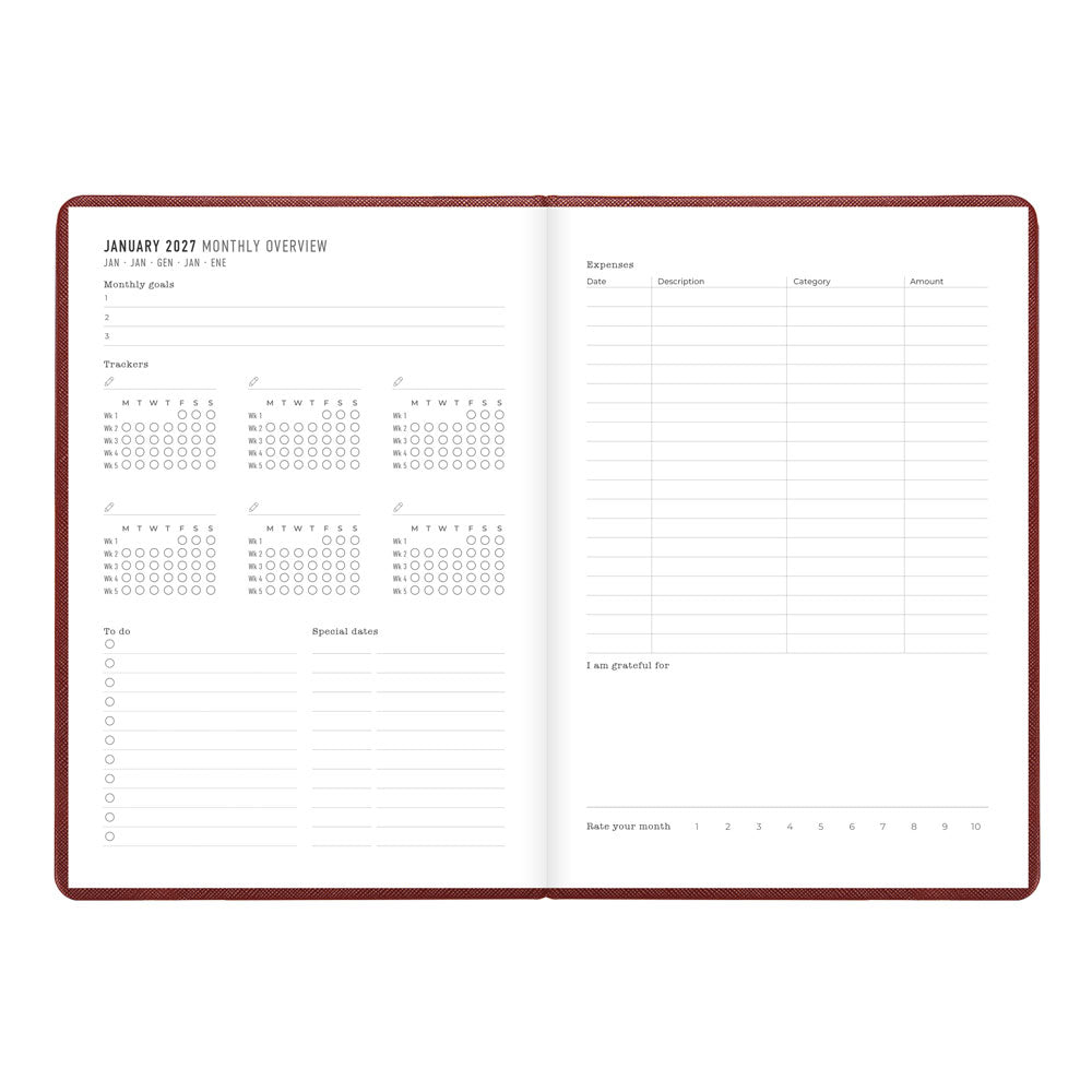 Letts A5 Weekly Planner, Serene, 2027 Burgundy 27-082501#color_burgundy