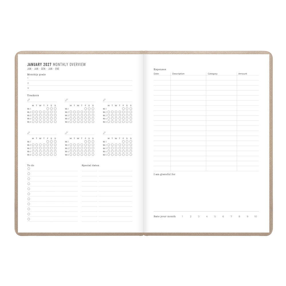 Letts A5 Weekly Planner, Serene, 2027 Taupe 27-082503#color_taupe