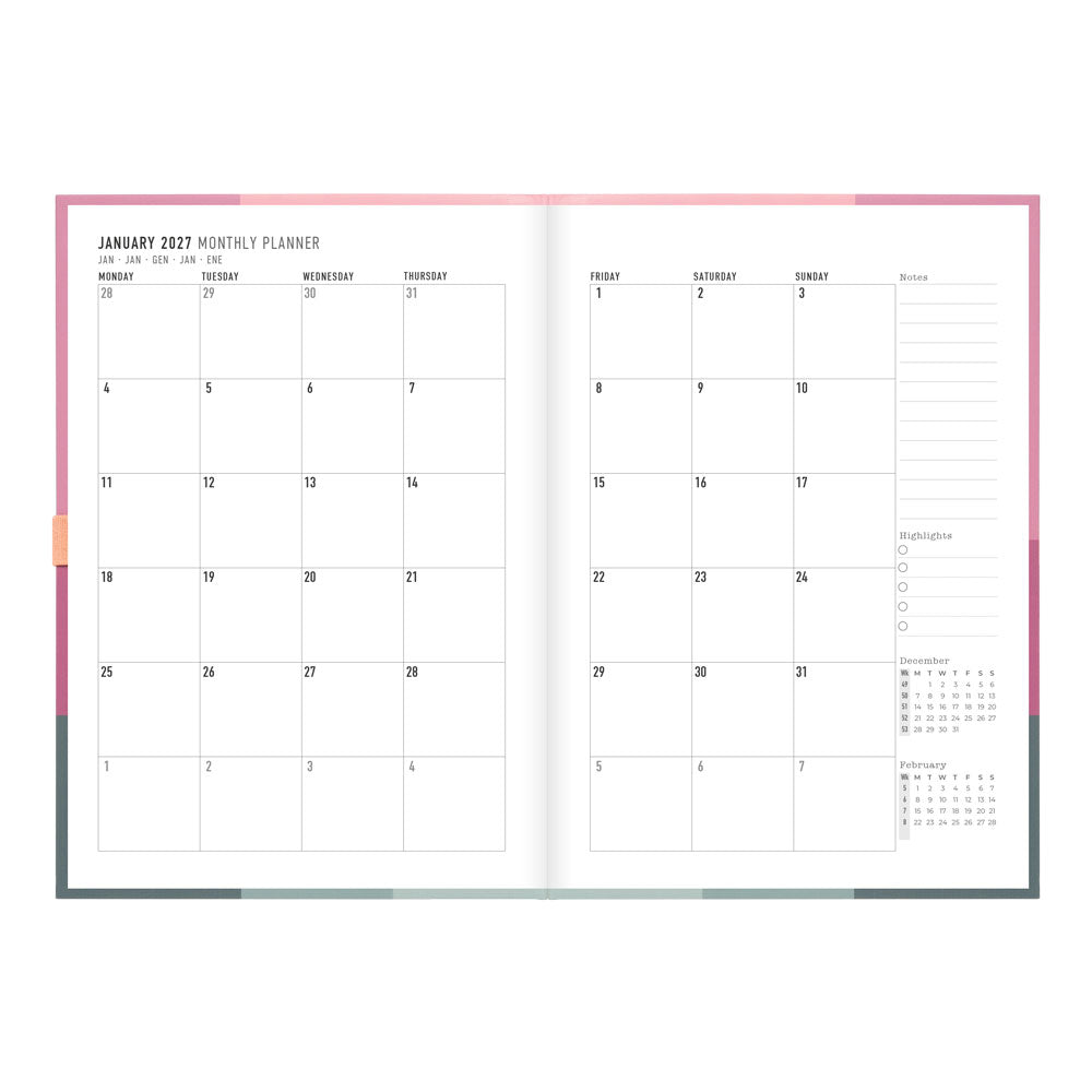 Letts A5 Weekly Planner, Gradient, 2027 Rose 27-082570#color_gradient-rose