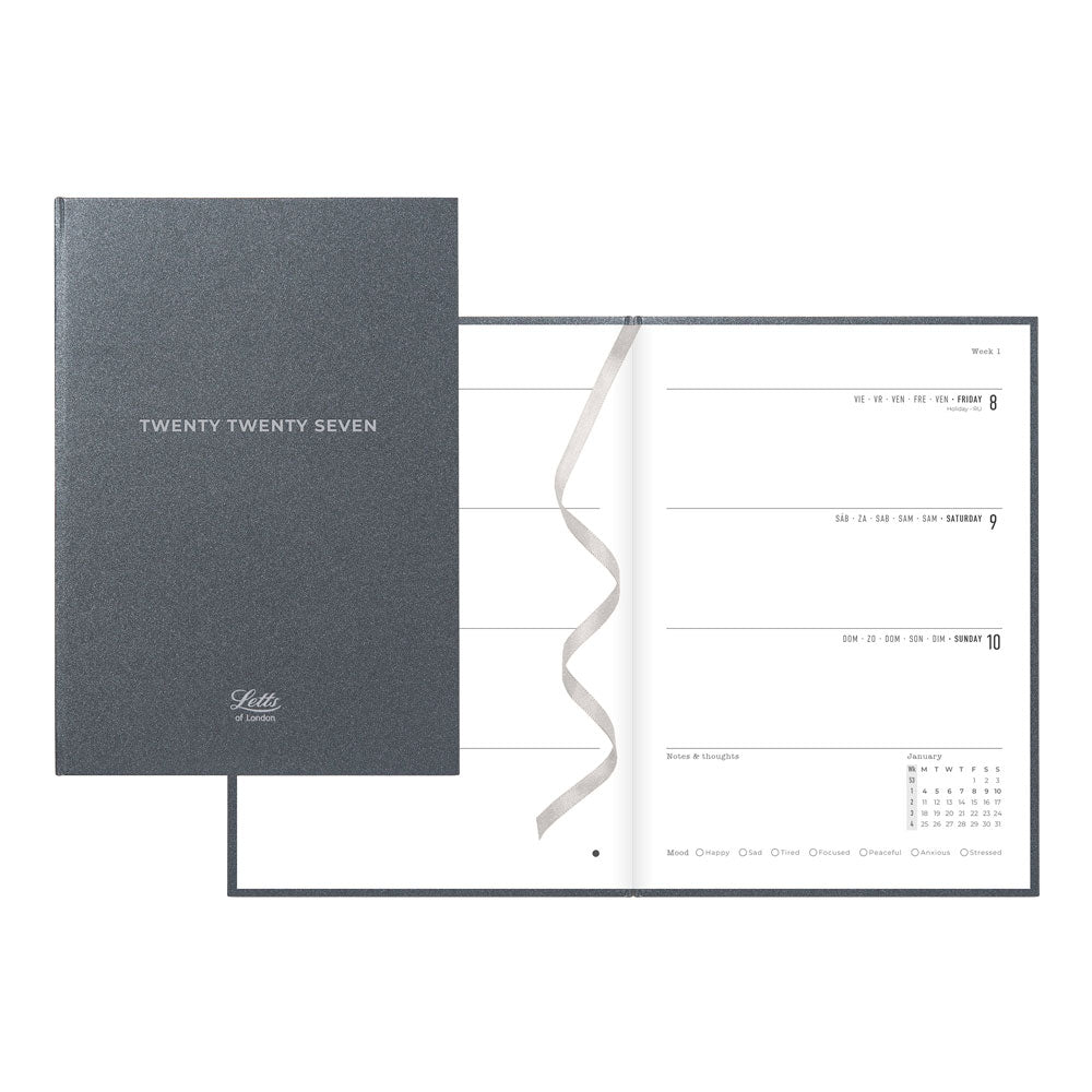 Letts A5 Weekly Planner, Titanium, 2027 Charcoal 27-082582#color_charcoal