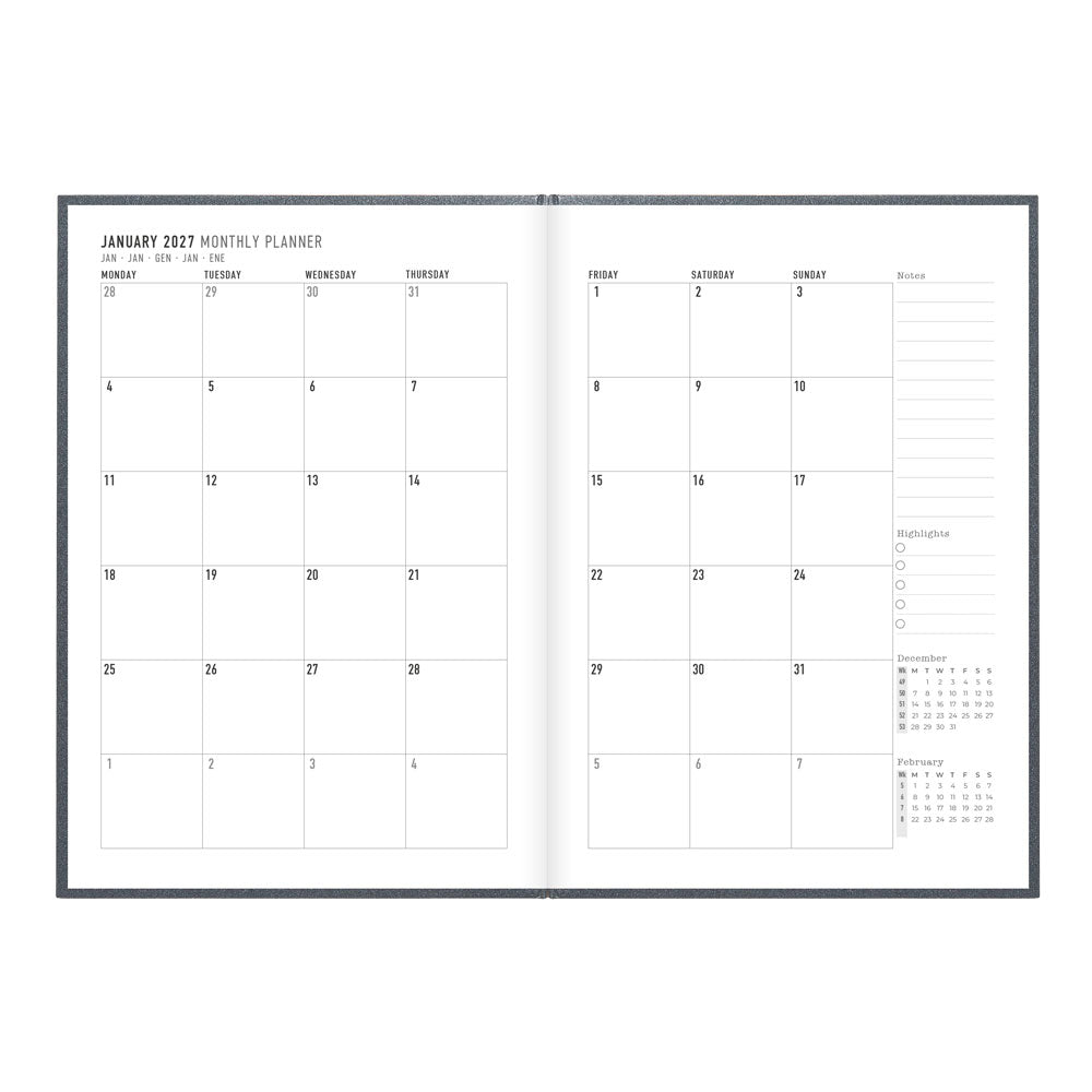 Letts A5 Weekly Planner, Titanium, 2027 Charcoal 27-082582#color_charcoal