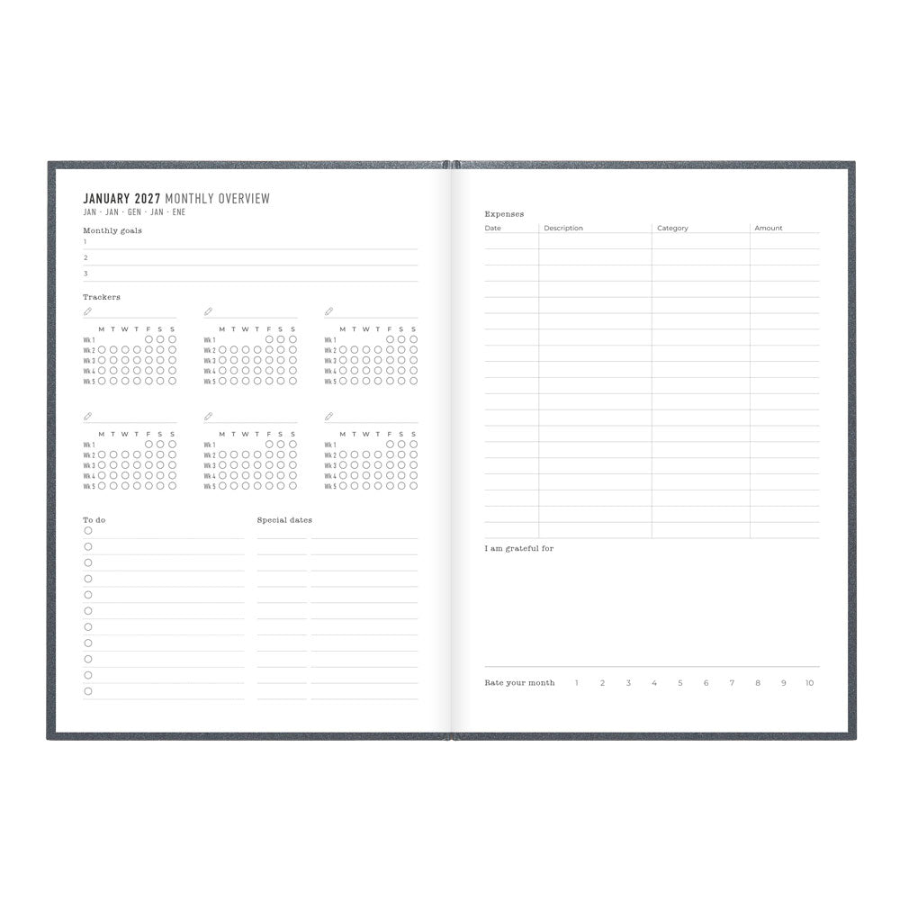 Letts A5 Weekly Planner, Titanium, 2027 Charcoal 27-082582#color_charcoal