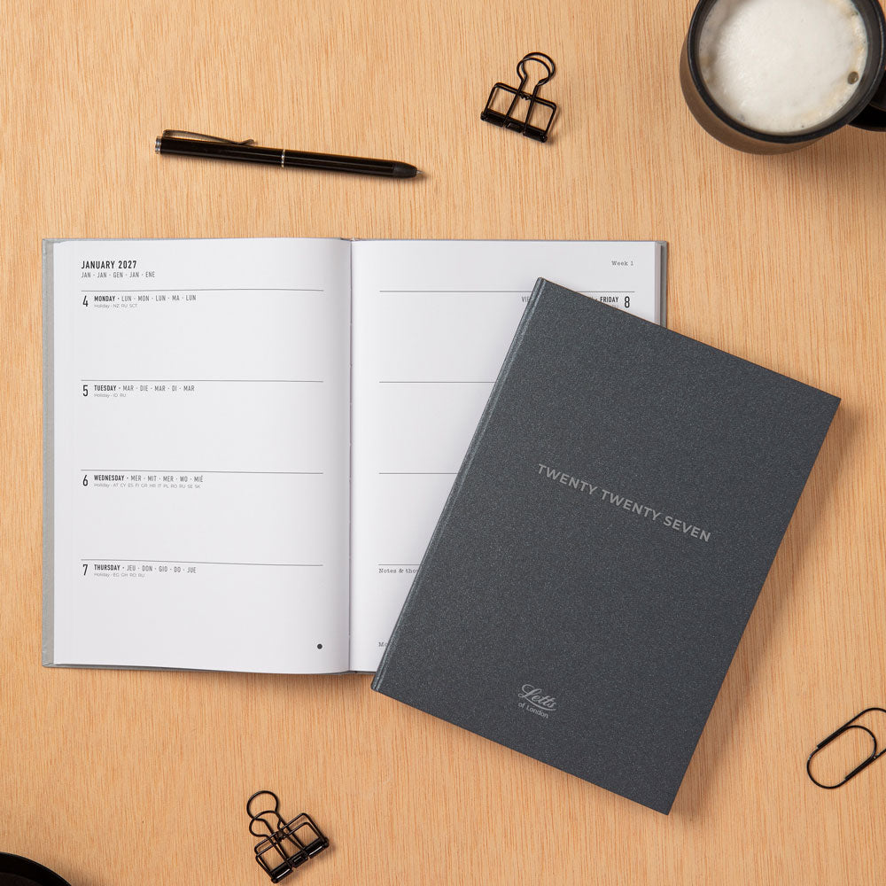 Letts A5 Weekly Planner, Titanium, 2027 Charcoal 27-082582#color_charcoal