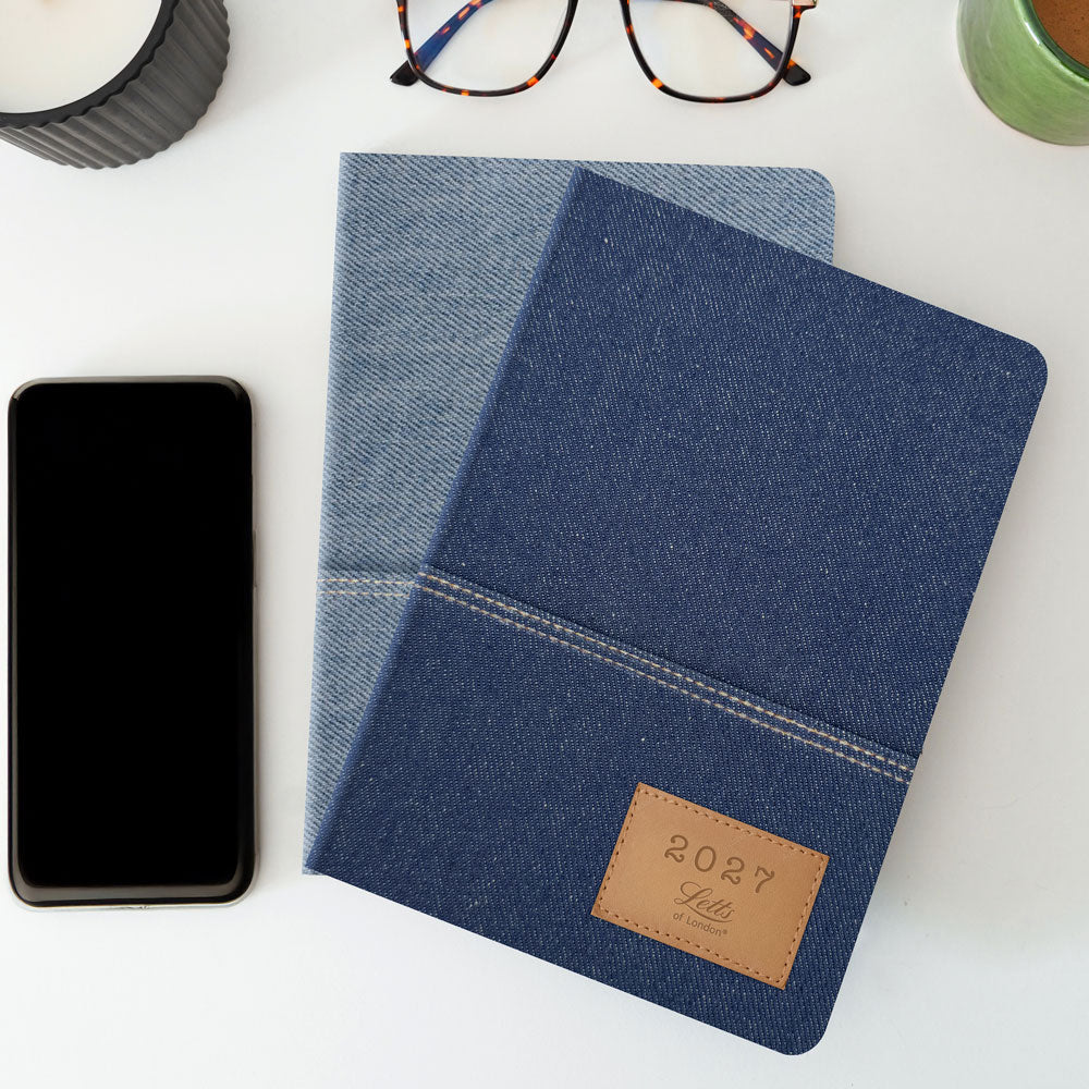Letts A5 Weekly Planner, Denim, 2027 Light Wash 27-082645#color_denim-light-wash