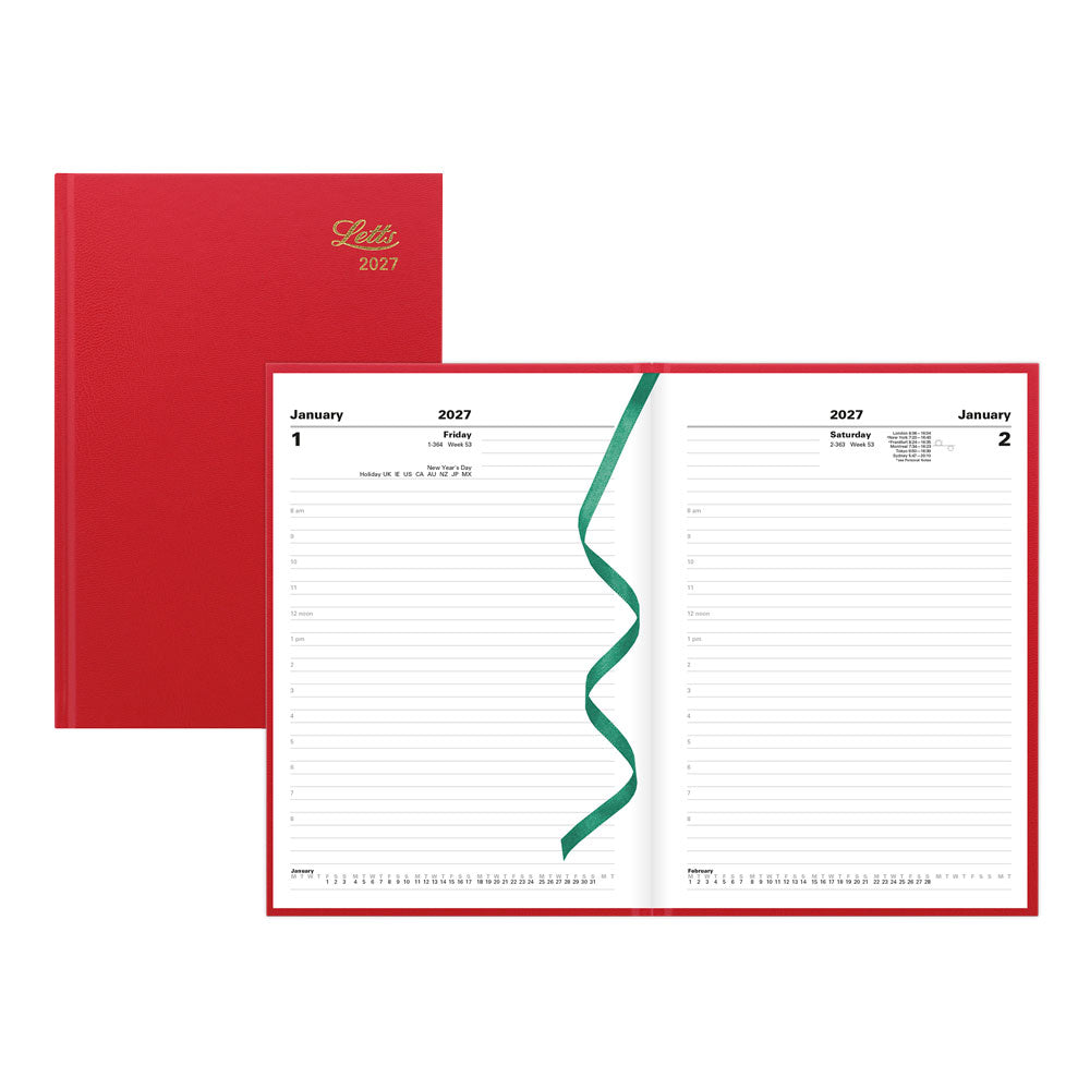 Letts A5 Daily Appointment Book, Standard, 2027 Red 27-C10XBY#color_red