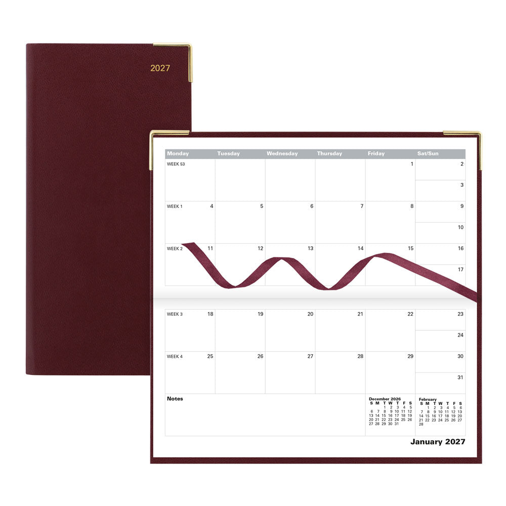 Letts Slim Monthly 13-Month Planner, Classic, 2027 Burgundy 27-C12SBY#color_burgundy