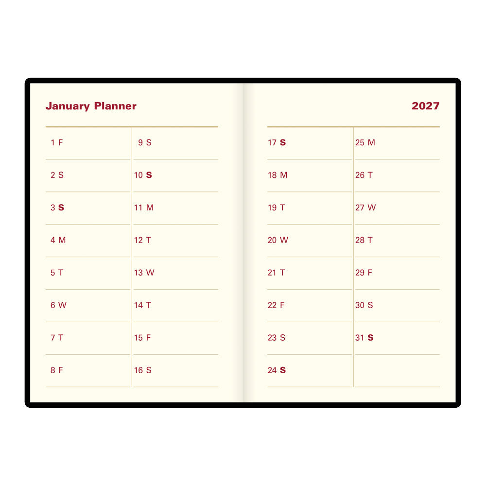 Letts Pocket Weekly Planner, Belgravia, 2027 Black 27-C33EBK#color_black