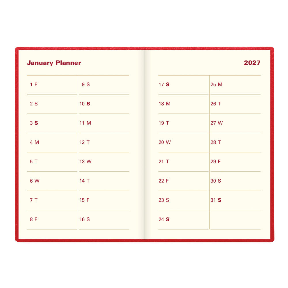 Letts Pocket Weekly Planner, Belgravia, 2027 Red 27-C33ERD#color_red