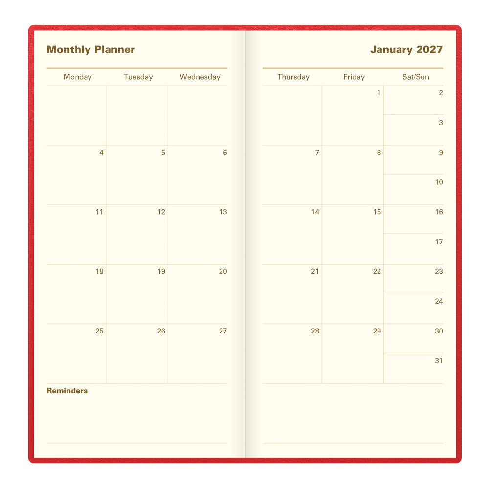 Letts Slim Weekly Planner, Belgravia, 2027 Red 27-C33SURD#color_red