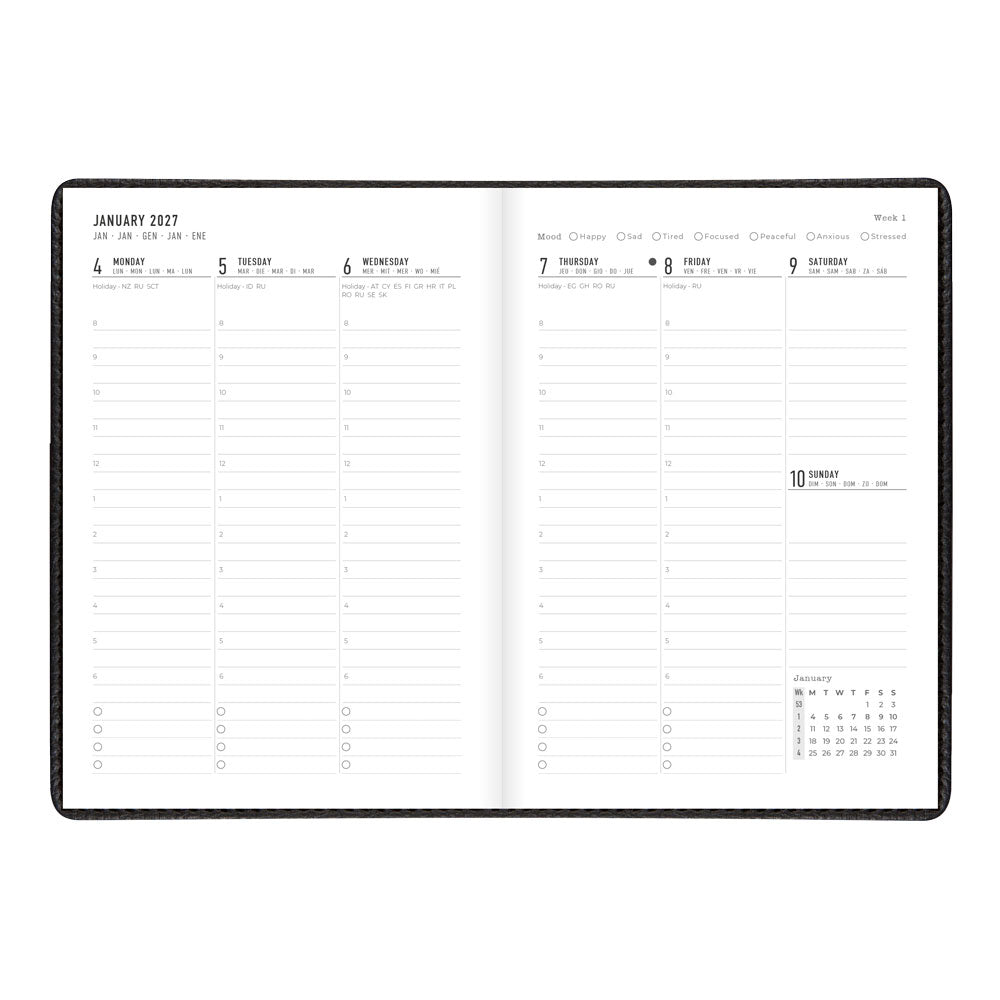 Letts A5 Weekly Appointment Book, Milano, 2027 Black 27-CTO3XUBK#color_black