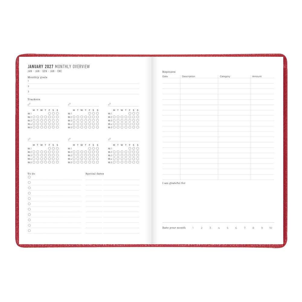 Letts A5 Weekly Appointment Book, Milano, 2027 Red 27-CTO3XURD#color_red